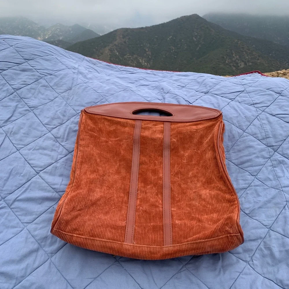 Vintage 90s corduroy shopper bag w/ leather trim in rust-orange